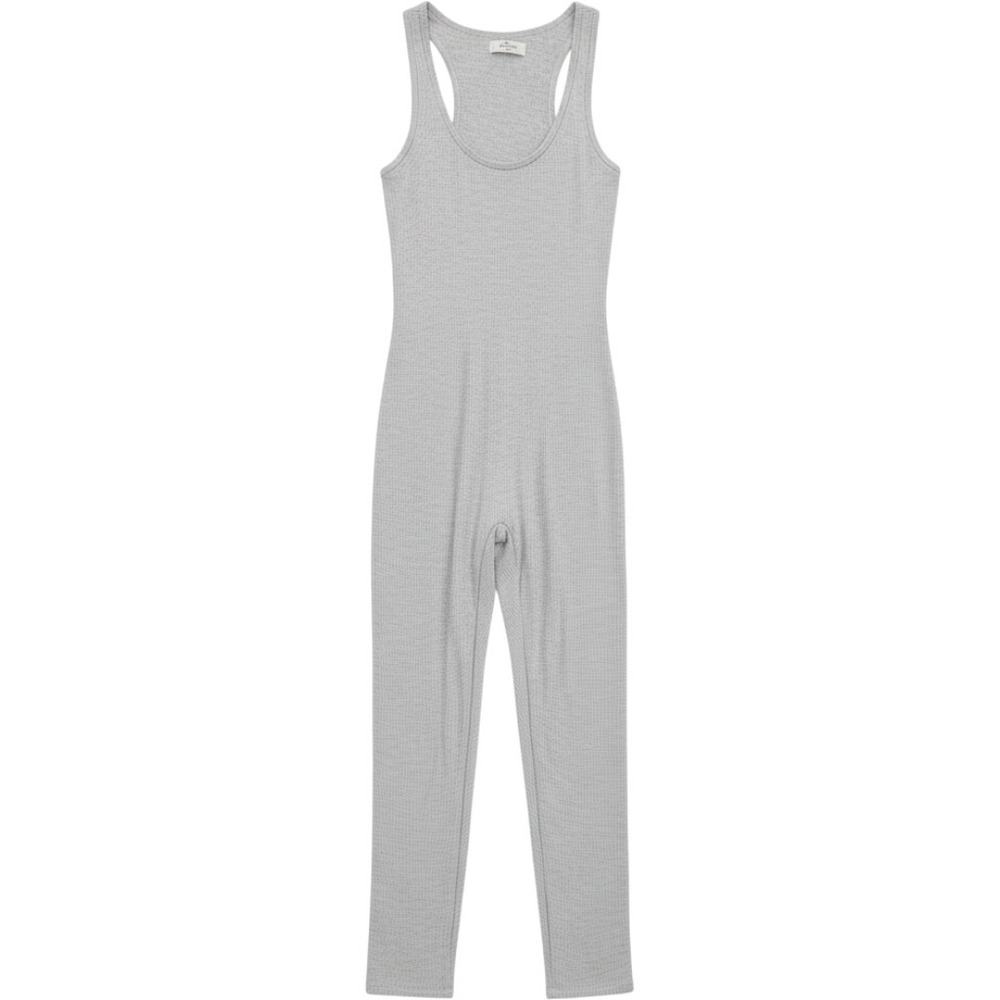 Oh Polly Womens Ribbed Lace Trim Unitard Jumpsuit Heather Grey Sleeveless Size M
